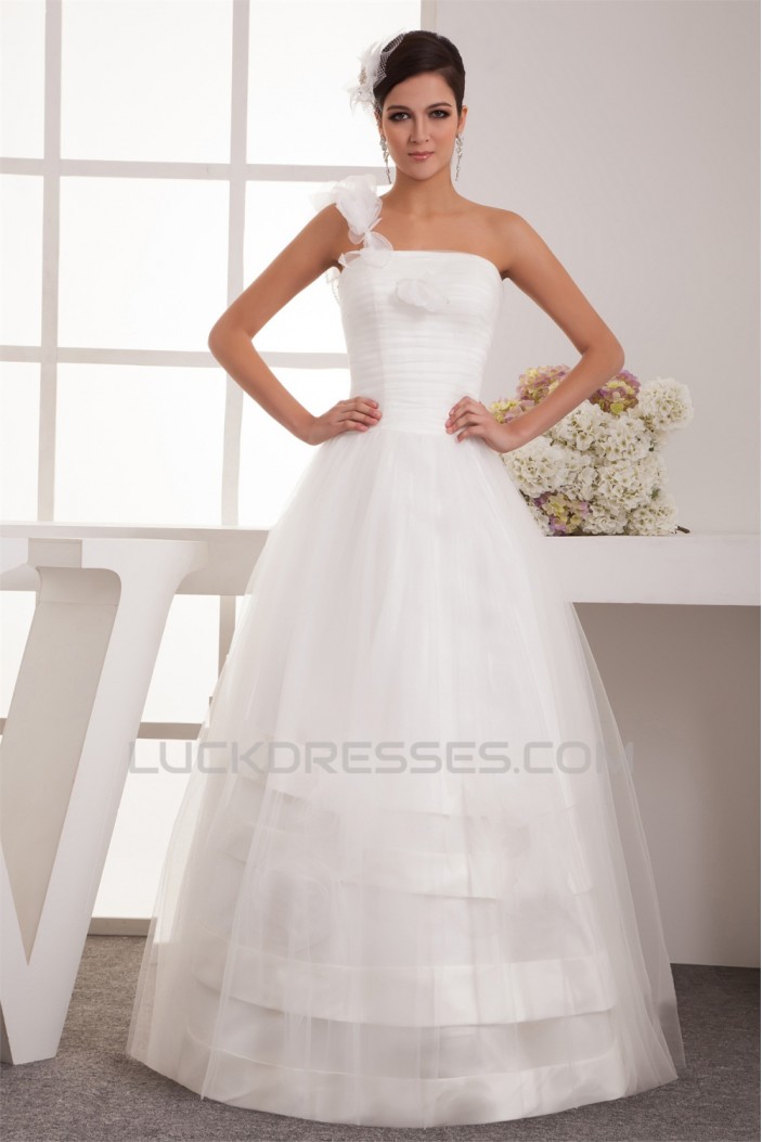A-Line One-Shoulder Taffeta Netting Floor-Length Wedding Dresses 2030931