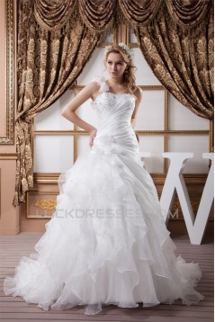 Sleeveless Satin eaded Lace BA-Line One-Shoulder Wedding Dresses 2030933