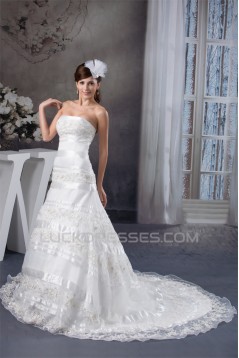Sleeveless Satin Lace A-Line Strapless Beautiful Wedding Dresses 2030937