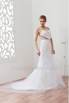 Sleeveless Satin Lace Organza A-Line Sweetheart Beaded Wedding Dresses 2030939