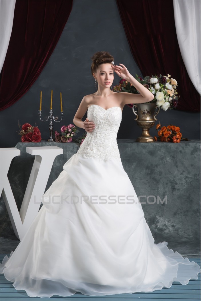 Sleeveless Satin Satin Organza Sweetheart Lace Wedding Dresses 2030943
