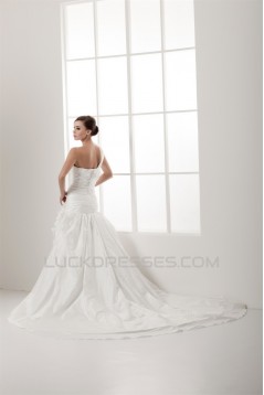 Sleeveless Satin Taffeta A-Line One-Shoulder Wedding Dresses 2030945