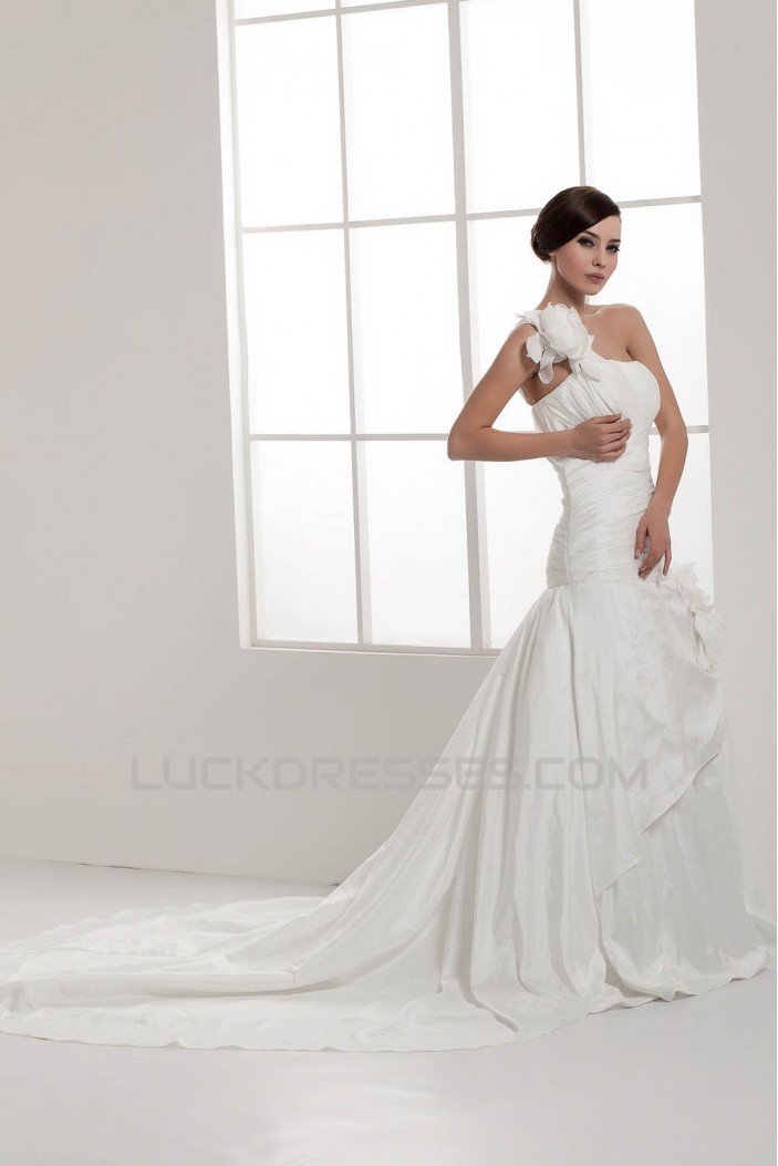 Sleeveless Satin Taffeta A-Line One-Shoulder Wedding Dresses 2030945