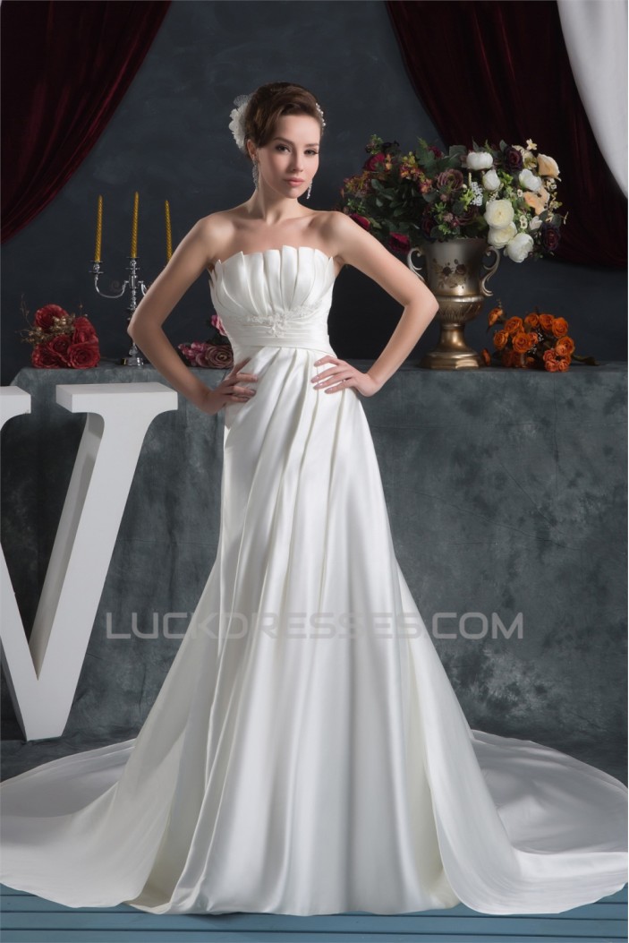 Sleeveless Satin Taffeta Strapless A-Line Sweet Wedding Dresses 2030949