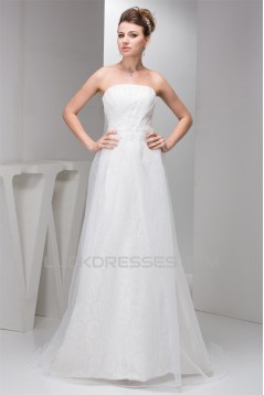 Sleeveless Sheath/Column Strapless Satin Lace Sweet Wedding Dresses 2030952