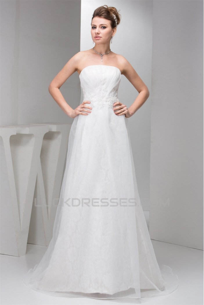 Sleeveless Sheath/Column Strapless Satin Lace Sweet Wedding Dresses 2030952