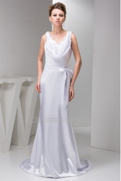 Trumpet/Mermaid Sleeveless Silk like Satin V-Neck Wedding Dresses 2030955
