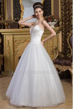 Sleeveless Strapless A-Line Satin Fine Netting Beaded Wedding Dresses 2030960