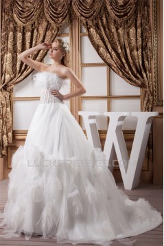 Sleeveless Strapless Satin Organza A-Line Wedding Dresses 2030966