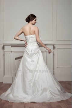 Sleeveless Strapless Satin Taffeta A-Line Beaded Wedding Dresses 2030967