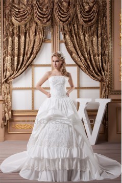 Sleeveless Strapless Satin Taffeta Ball Gown Lace Wedding Dresses 2030969