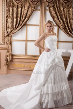 Sleeveless Strapless Satin Taffeta Ball Gown Lace Wedding Dresses 2030969