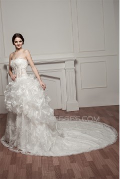 Sleeveless Sweetheart A-Line Satin Lace Beautiful Wedding Dresses 2030972