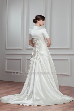 A-Line Strapless Beaded Lace Wedding Dresses with A Short Sleeve Jacket 2030976