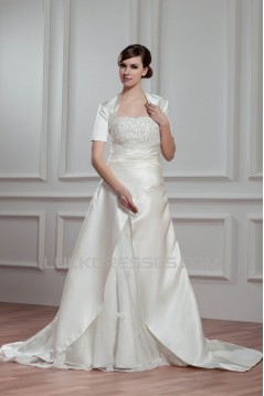 A-Line Strapless Beaded Lace Wedding Dresses with A Short Sleeve Jacket 2030976