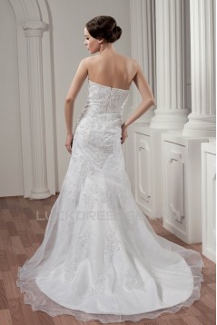 Soft Sweetheart A-Line Satin Sleeveless Lace Wedding Dresses 2030977