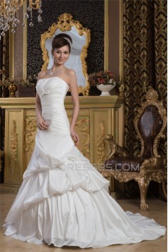 A-Line Strapless Satin Taffeta Sleeveless Wedding Dresses 2030978