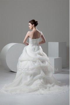 Spaghetti Straps Ball Gown Sleeveless Satin Organza Beaded Wedding Dresses 2030987