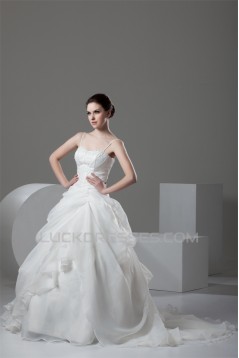 Spaghetti Straps Ball Gown Sleeveless Satin Organza Beaded Wedding Dresses 2030987