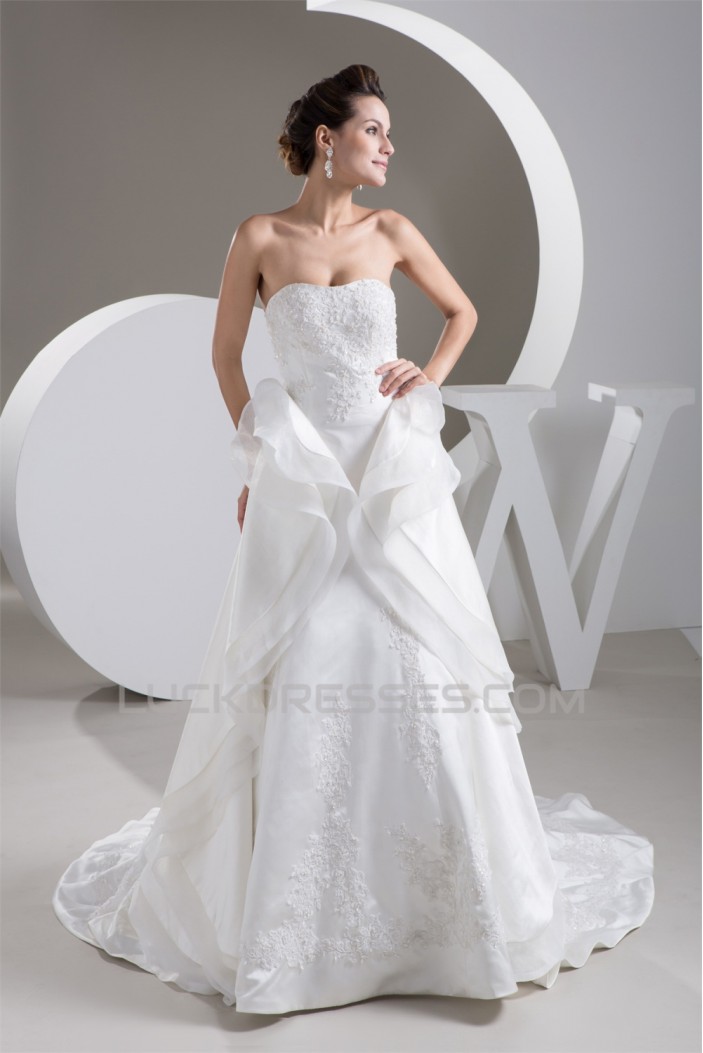 Strapless A-Line Satin Sleeveless Beautiful Wedding Dresses 2030990