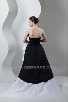 Strapless A-Line Sleeveless Satin Organza Black White Wedding Dresses 2030992