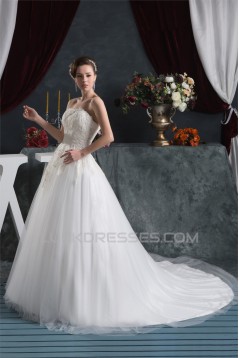 A-Line Strapless Satin Fine Netting Wedding Dresses 2030994