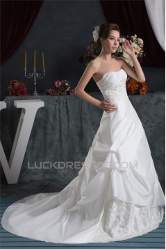 Strapless Satin Taffeta A-Line Sleeveless Lace Beautiful Wedding Dresses 2030999