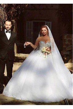 Long Sleeves Sheer Crystal Wedding Dresses Bridal Gowns 3030033