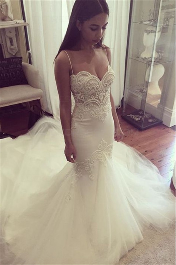 Mermaid Spaghetti Straps Lace Wedding Dresses Bridal Gowns 3030044
