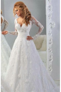 Long Sleeves V-Neck Lace Wedding Dresses Bridal Gowns 3030048
