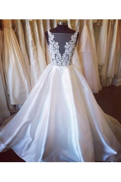 A-Line V-Neck Lace Wedding Dresses Bridal Gowns 3030064