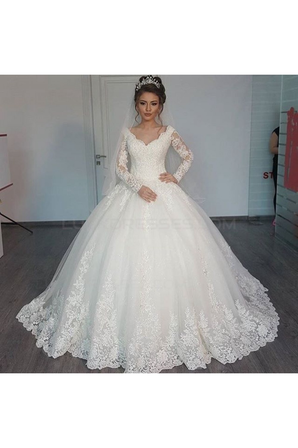 Ball Gown Long Sleeves Lace Wedding Dresses Bridal Gowns