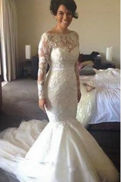 Long Sleeves Mermaid Lace Wedding Dresses Bridal Gowns 3030083