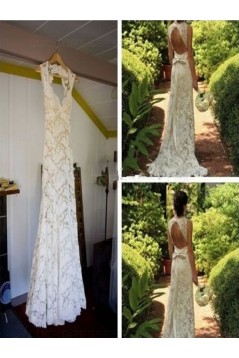 Sheath Open Back Lace Sleeveless Wedding Dresses Bridal Gowns 3030090