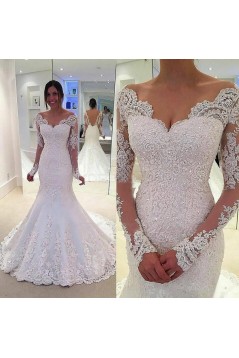 Lace Long Sleeves Mermaid Backless Wedding Dresses Bridal Gowns 3030093
