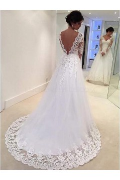 A-Line Long Sleeves Lace V-Neck Wedding Dresses Bridal Gowns 3030095