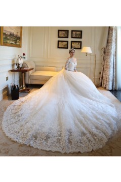 3/4 Length Sleeves V-Neck Lace Wedding Dresses Bridal Gowns 3030109