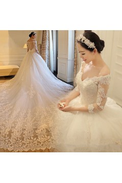 3/4 Length Sleeves V-Neck Lace Wedding Dresses Bridal Gowns 3030109