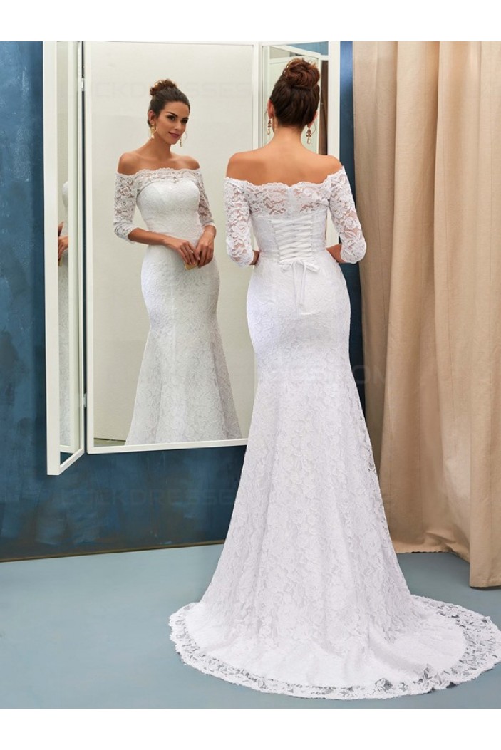 Mermaid 3/4 Length Sleeves Off-the-Shoulder Lace Wedding Dresses Bridal Gowns 3030111