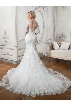 Long Sleeves Mermaid Illusion Neckline Lace Wedding Dresses Bridal Gowns 3030112