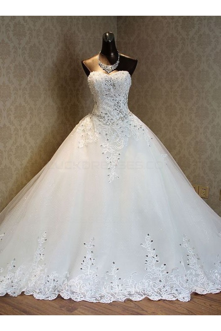 Sparkly Lace Bridal Ball Gown Crystal Wedding Dresses