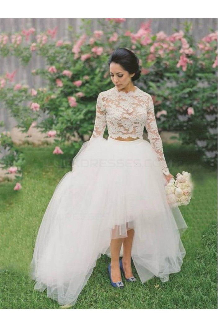 Two Pieces Long Sleeves Lace Tulle Wedding Dresses Bridal Gowns 3030136
