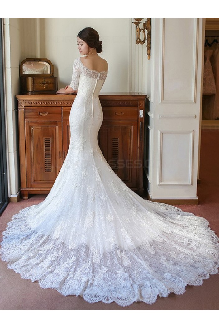 Mermaid Half Sleeves Lace Wedding Dresses Bridal Gowns 3030143