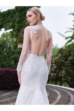 Long Sleeves Lace Open Back Mermaid Wedding Dresses Bridal Gowns 3030162