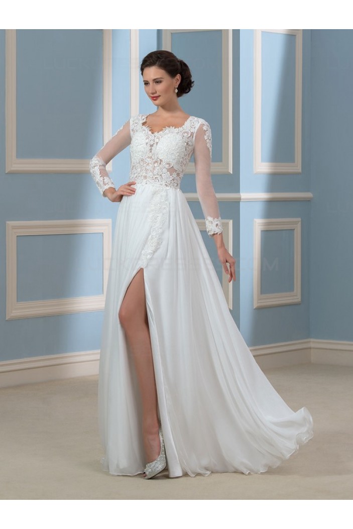 Long Sleeves Lace Chiffon Wedding Dresses Bridal Gowns 3030169