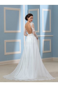 A-Line Lace Chiffon Backless Long Sleeves Wedding Dresses Bridal Gowns 3030176