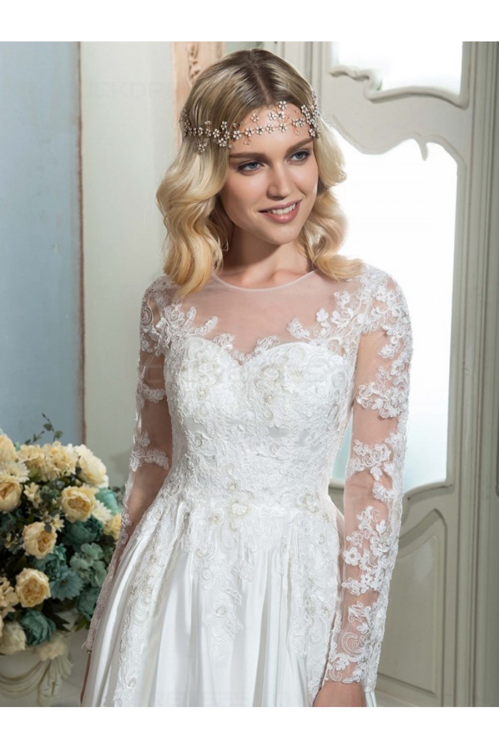 A-Line Sheer Lace Long Sleeves Wedding Dresses Bridal Gowns 3030187