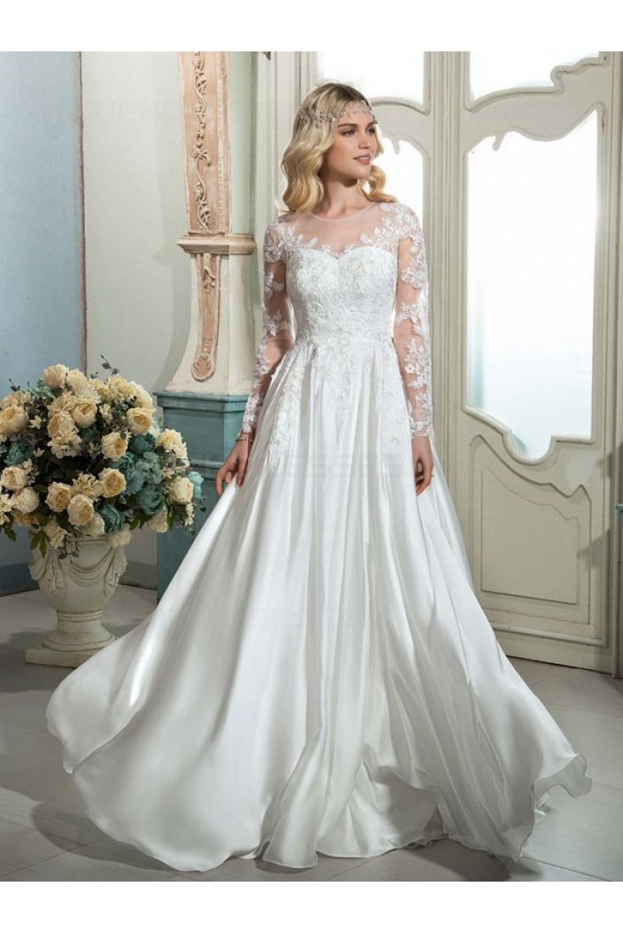 A-Line Sheer Lace Long Sleeves Wedding Dresses Bridal Gowns 3030187