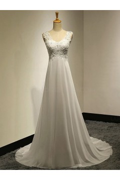 A-Line V-Neck Lace Chiffon Wedding Dresses Bridal Gowns 3030188
