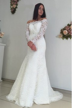 Long Sleeves Lace Off-the-Shoulder Mermaid Wedding Dresses Bridal Gowns 3030212